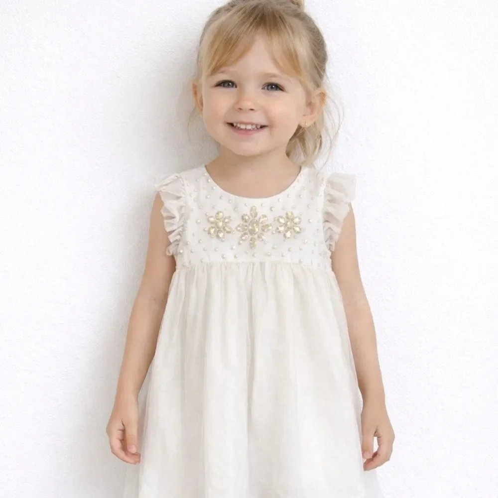 Baby Gap Toddler Flower Girls White Ivory Tulle Bling Rhinestone Party Dress 4T